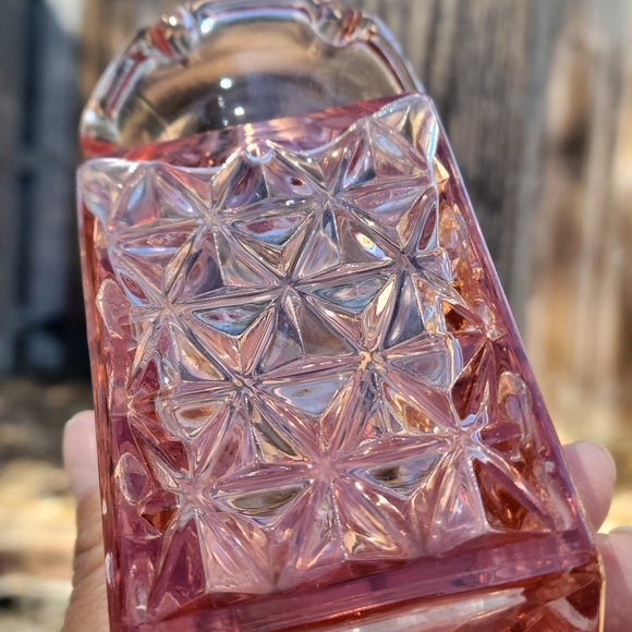 VTG imperial glass Ohio Mount Vernon pink azalea flower vase square ruffled top - Picture 5 of 9